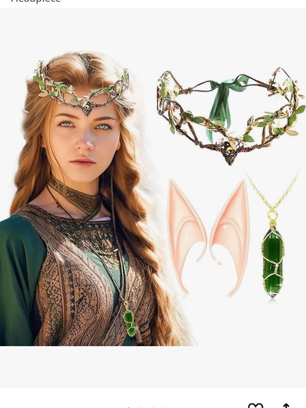 Renaissance Elf Ears Crown Fantasy Headpiece set